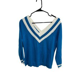 Metrostyle Striped V Neck Pullover Sweater Blue White Sz Large Knitwear Preppy